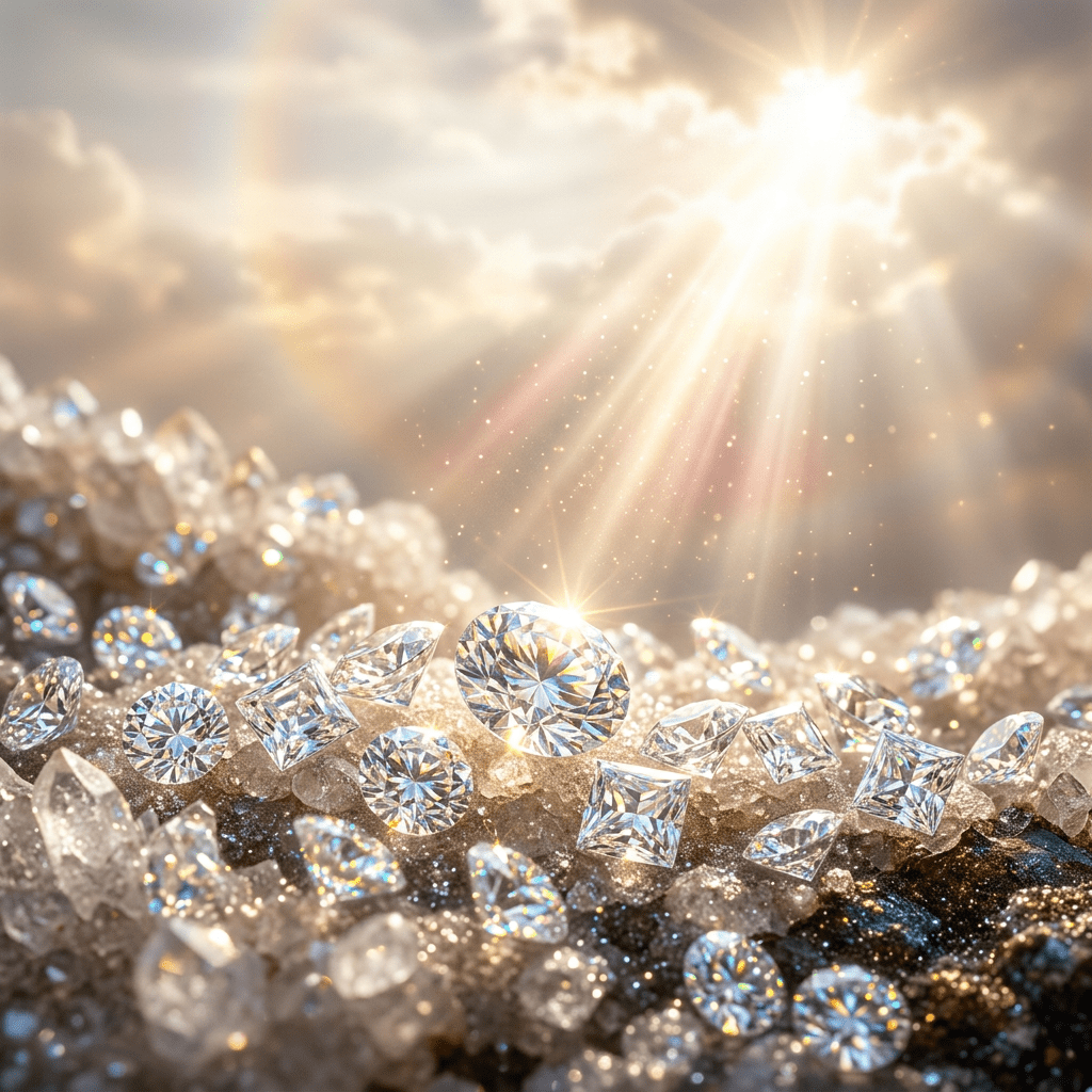 Diamonds with heavenly light shining on them
